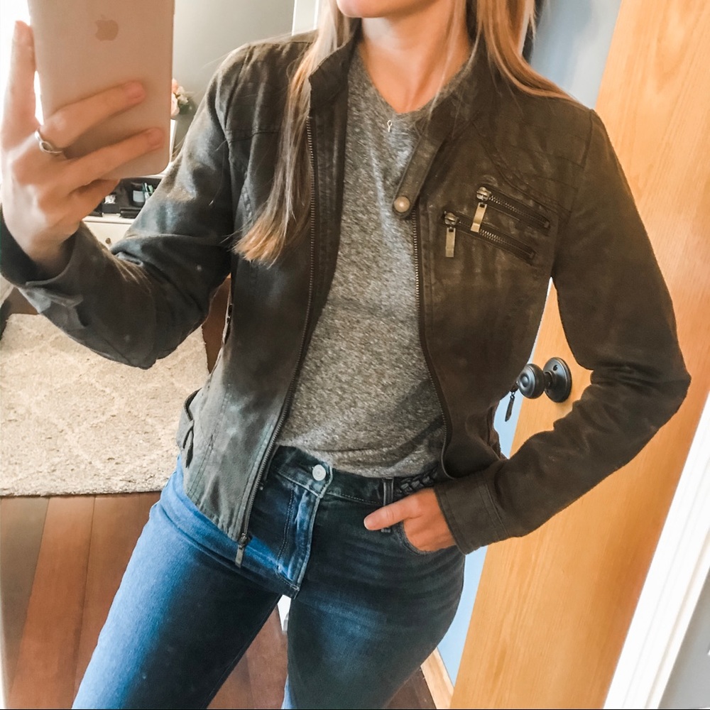 Brown Front Zip Moto Jacket